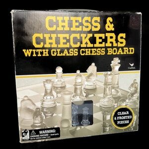 Glass Chess & Checkers Set - Clear and Frosted Pieces